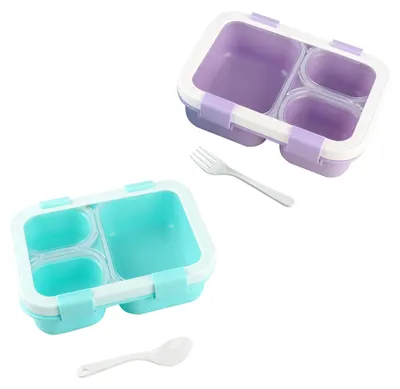 Bento Box 850 ml, 3 Fächer, inkl. Besteck, mikrowellengeeignet