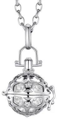 Produktbild von Morella Damen Schutzengel Halskette Edelstahl 70 cm mit Anhänger Sterne und Klangkugel Zirkonia weiß Ø 16 mm in Schmuckbeutel