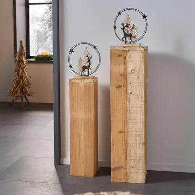Immagine prodotto di 2x colonna decorativa in legno riciclato rustico 60+79cm