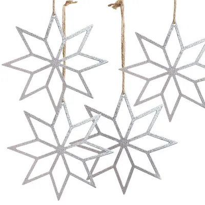 Produktbild von Anhänger Stern Silber 13 cm 4er-Set Weihnachtsanhänger aus Metall, Filigrane Deko zum Aufhängen