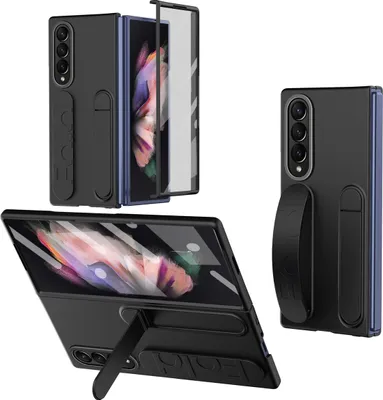 Obrázek produktu pro Vertikální pouzdro s popruhem na Samsung Galaxy Z Fold 3 5G vestavěnou ochranou displeje, úchytovým kroužkem, stojánkem a ochranou kamery černé