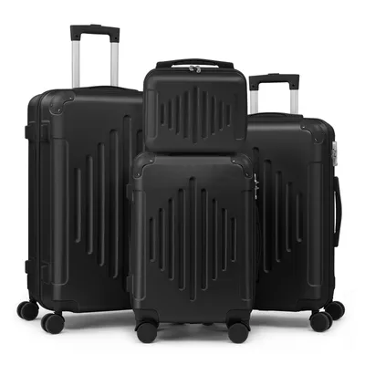 Produktbild von FCH Hartschalenkoffer ReisekofferSet TrolleySet KofferSet 4 Stk. mit Längsstreifen ABS mit Längsstreifen Schwarz