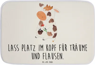 Produktbild von Mr. & Mrs. Panda duschmatte Kuh - Weiß - Geschenk, Teppich Bad, Duschvorleger, Bauernhof, Badvorleger, Motivtion, Badezimmerteppich, Kühe, Spruch, Hof, Milch, Badematte