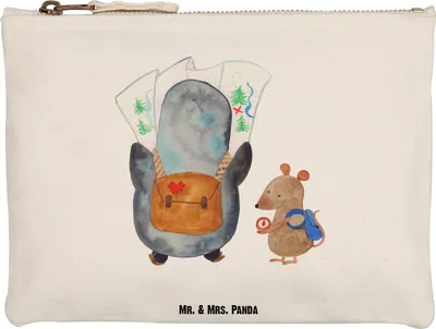 Produktbild von Mr. & Mrs. Panda kosmetiktäschchen Pinguin & Maus Wanderer Grösse XL Große - Weiß - Geschenk, Federmappe, Wanderlust, Federtasche, Wandern, Etui, Kulturtasche, Pouch
