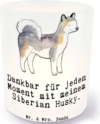 Produktbild von Mr. & Mrs. Panda Glas Windlicht Siberian Husky Moment - Transparent - Geschenk, Kerzenglas, Teelichthalter, Kerzenhalter, aus