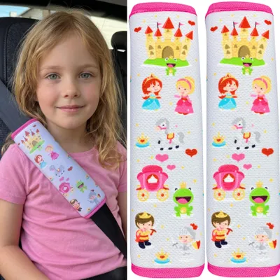 Immagine prodotto di 2x Cuscinetti per cinture di sicurezza HECKBO per bambini con motivo a principessa - Cuscinetti per cinture di sicurezza per bambini e neonati - ideali per qualsiasi cintura di sicurezza per auto, seggiolino per bambini, bicicletta, rimorchio e aereo