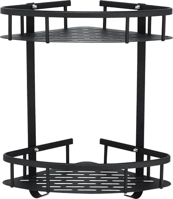 Produktbild von Eck-Duschregal ohne Bohren - Aluminium Badezimmerregal mit starker Klebung - Platzsparend und langlebig - 2 Ebenen, schwarz