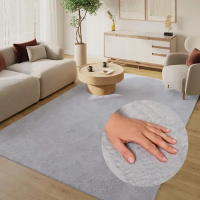 Obrázek produktu pro Koberec s krátkým vlasem LUMI, světle šedá barva, vhodný do obývacího pokoje, omyvatelný,  ÖKO-TEX, rozměry 120 x 170 cm