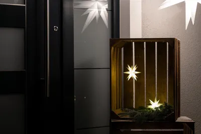 Produktbild von Weihnachtsstern 3D LED Weiss 18 Zack 12 cm Batterie Kunststoffstern Dekostern Fensterdeko Weihnachtsdeko Außen Stern beleuchtet