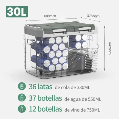 Immagine prodotto di Frigorifero portatile per auto - Frigorifero/congelatore a compressore da 30 litri - 12/24 V DC e 100–240 V AC - Raffreddamento fino a -20 °C - Adatto per auto, camion, camper e campeggio