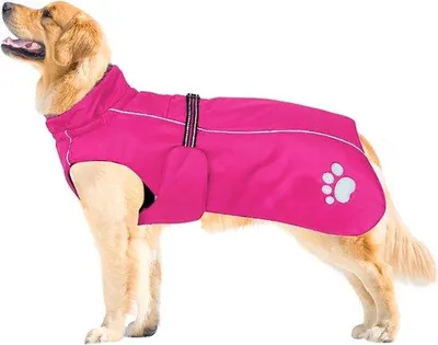 Produktbild von Hundemantel, winddicht, wasserdicht, mit reflektierenden Streifen und verstellbarem Kordelzug, Wollfutter, warm und bequem, Farbe: Rosa, Größe: M