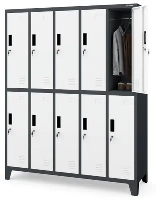 Produktbild von Umkleideschrank Spind BARTEK 10 Abteile Etikettenhalter Lüftungsschlitze | Umkleidespind Schließfachschrank Garderobenspind 172x136x45cm Anthrazit-Weiß