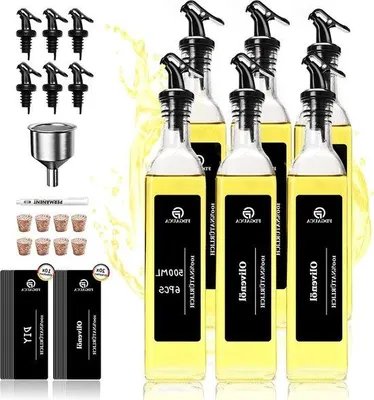 Produktbild von Famanu Öl- und Essigflaschen Set - 6-teiliges Glas-Ölspender Set mit Etiketten
