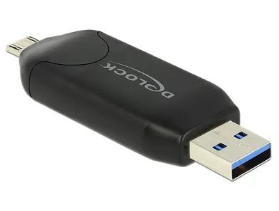 Produktbild von DeLOCK 91734, Speicherstick (MS), MicroSD (TransFlash), MicroSDHC, MicroSDXC, MMC, SD, SDHC, SDXC, Schwarz, USB/Micro-USB, 21 mm, 64,5 mm, 11 mm