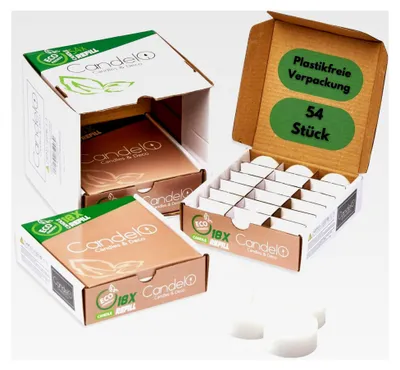 Produktbild von 54er Set Teelichter Wachsrohlinge ohne Hülle - Nachfüllwachs Kerzen Vorrats Packung - 6 Std Brenndauer - ohne Duft - plastikfrei - rußfrei