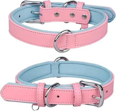 Immagine prodotto di Collare rosa in vera pelle, regolabile, per cani, morbido e traspirante