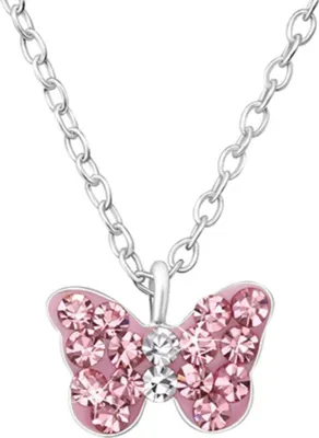 Produktbild von Kette Mädchen Schmetterling: Kinderkette Silber 925 Rosa