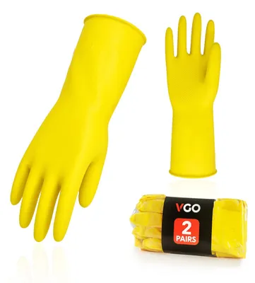 2 Paar extra dicke Gummihandschuhe, Gelb, Größe S, lang