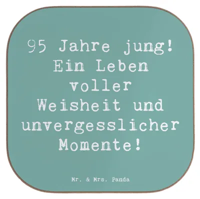 Produktbild von Mr. & Mrs. Panda Holzuntersetzer Spruch 95. Geburtstag Weisheit - Meeresbrise - Geschenk, bieruntersetzer, Glückwunsch, Erinnerungen, Coaster, Untersetzer für Gläser