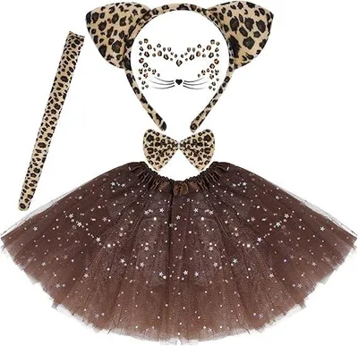 Immagine prodotto di Set costume da leopardo per bambini, completo di orecchie, coda e tutù, perfetto per Halloween e feste