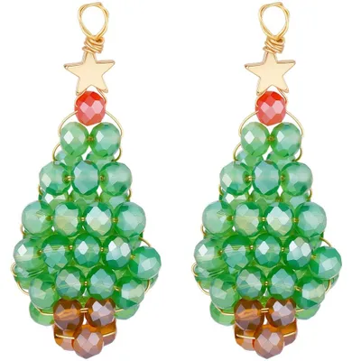 12 Weihnachtsbaum-Anhänger, Glas, 18K vergoldet, grün, 39x18x9,5mm