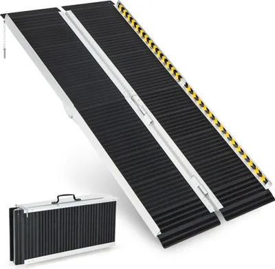 Image de Rampe pour fauteuil roulant 152,5 x 74 cm Rampe pliante portable et antidérapante jusqu'à 272 kg de charge en aluminium
