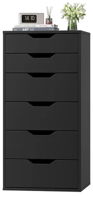 Image de Commode à 6 tiroirs - Commode haute pour chambre à coucher - Meuble de rangement en bois pour salon - Style moderne - 45 x 40 x 90,5 cm - Noir