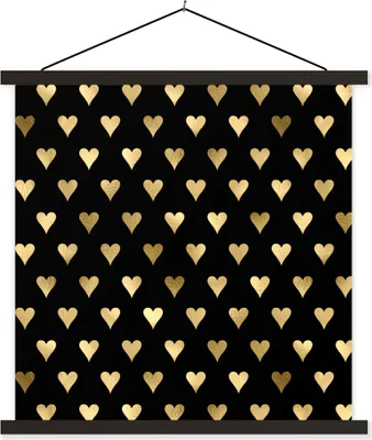 Produktbild von MuchoWow® Textilposter Muster - Herz - Gold 40x40 cm mit schwarzem Rahmen - Fotos