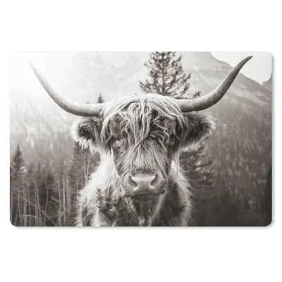 Produktbild von MuchoWow® Schreibtischunterlage Schottischer Highlander - Kuh - Tiere - Schwarz - Weiß 60x40 cm - XXL Mauspad - Großes Mauspad