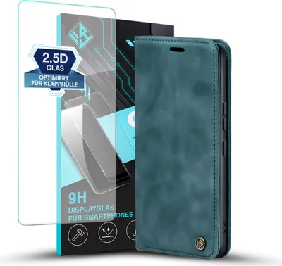 Produktbild von Handy Hülle für Xiaomi Redmi 15 / 15 5G mit 9H Displayglas Klapphülle Bookcase Flip Cover Handy Tasche Etui Farbe: Petrol