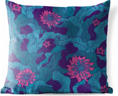 Produktbild von MuchoWow® Outdoor Kissen - Eine Illustration eines Blumenmusters mit lila Blumen - 50x50 cm - Wetterfest - Lounge Kissen - Komfortabel - Kissen mit Bild
