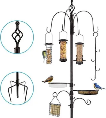 Image de Mangeoire pour oiseaux sauvages - Support suspendu en acier avec plusieurs réservoirs de nourriture