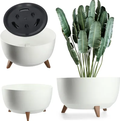 Produktbild von KADAX Blumentopf Blumentopf 47 cm Abdeckung + Einsteckbeine Blumenständer weiß