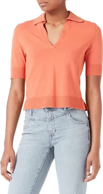 Image de s.Oliver, pull à col polo pour femmes, col polo court, couleur orange, taille 48 (EU)