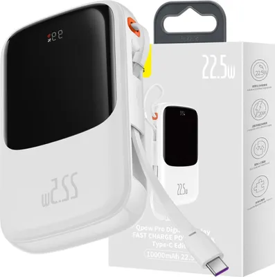 Immagine prodotto di Baseus Qpow Powerbank 10000Mah Cavo Usb Tipo C integrato 22.5W Carica Rapida Scp Afc Fcp Bianco (Ppqd020102)