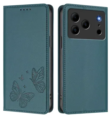 Image de Étui en cuir pour Doogee Note 56 / Note 56 Pro, étui de protection type portefeuille en cuir gaufré papillon avec support, vert