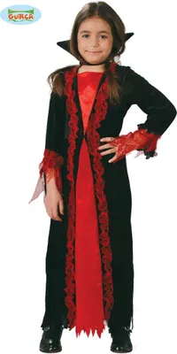Produktbild von langes rot schwarzes Vampir Kleid Gr. 110-146, Größe:128/134
