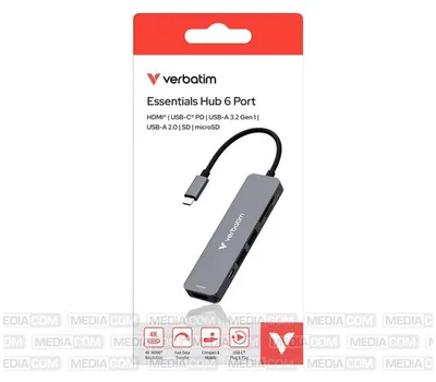 Obrázek produktu pro Verbatim 32156, USB 3.2 Gen 1 (3.1 Gen 1) Type-C, HDMI, USB 2.0 Type-A, USB 3.2 Gen 1 (3.1 Gen 1) Type-A, MicroSD (TransFlash), MicroSDHC, MicroSDXC, SD, SDHC, SDXC, 5000 Mbit/s, 3840 x 2160, 3840 x 2160 px