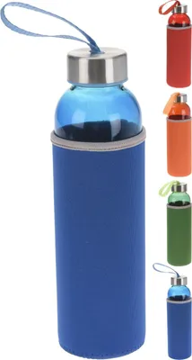 Produktbild von BURI Glas Trinkflasche 0,5L mit Schutzhülle Wasserflasche Glasflasche Getränkeflasche, Farbe:orange