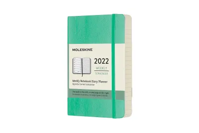 Produktbild von Moleskine 12 Monate Wochen Notizkalender 2022, Pocket/A6, 1 Wo = 1 Seite, rechts linierte Seite, Weicher Einband, Eisgrün