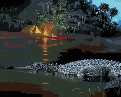 Produktbild von Zuty - Malen nach Zahlen - ALLIGATOR UND DSCHUNGELCAMP (D. RUSTY RUST), 40x50 cm, mit Keilrahmen (bereits gespannt)