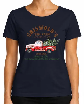 Produktbild von Griswold Tree Farm Clark Weihnachten Christmas Schöne Bescherung Damen T-Shirt, Navy, XL