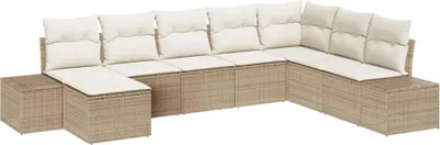 Image de vidaXL Ensemble de canapé de jardin avec coussins 8 pcs Beige Poly-Rattan