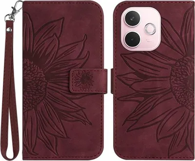 Produktbild von OPPO A5 Pro 5G Hülle - Coverup Sonnenblume Klapphülle mit Schlüsselband - Bordeaux