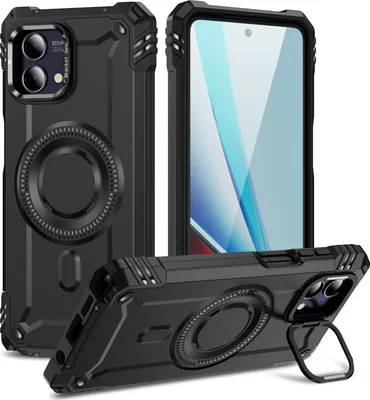 Produktbild von Magnetisch Hülle für Motorola Moto G Stylus 5G (2023), Heavy Duty Militärischer Stoßfest Handyhülle Kamera-Ringständer Schwarz
