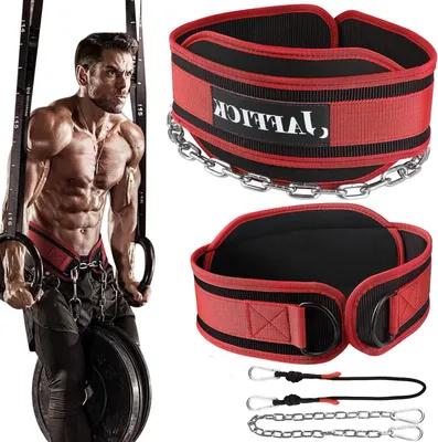 Productafbeelding van Dip Belt - Gewichthefriem Fitness - Kracht Training - Zware Stalen Ketting - Universele Maat - Rood
