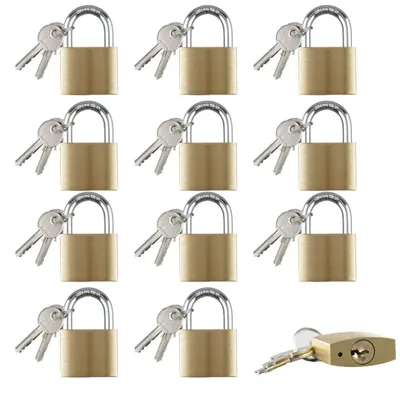 Productafbeelding van Messing Hangsloten met 3 Sleutels - Verpakking van 12 Stuks