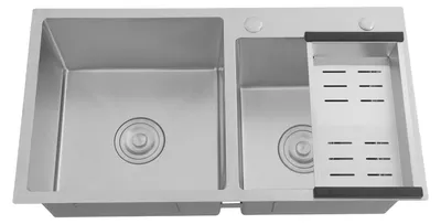 Immagine prodotto di Lavello da cucina a due vasche - Acciaio inossidabile, da incasso - 83x49 cm - Con scolapiatti