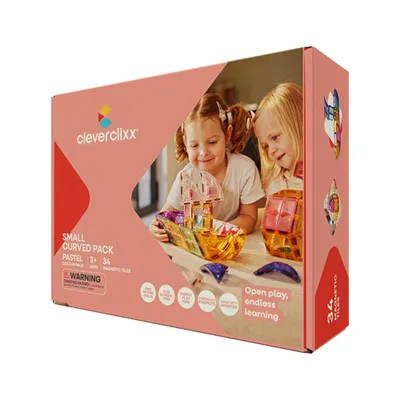 Produktbild von Cleverclixx Kleiner Kuppel-Bausatz Knallfarben 34 Teile, abwechslungsreiche Formen, gebogene Magnetbausteine magnetischer Bausatz erweiterbar, ab +3 J