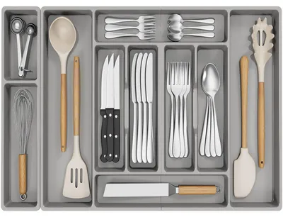 Produktbild von Besteckkasten Besteckeinsatz Schubladeneinsatz Organizer - 10 Fächer - 72 x 42 x 5 cm - Kunststoff - Weiß